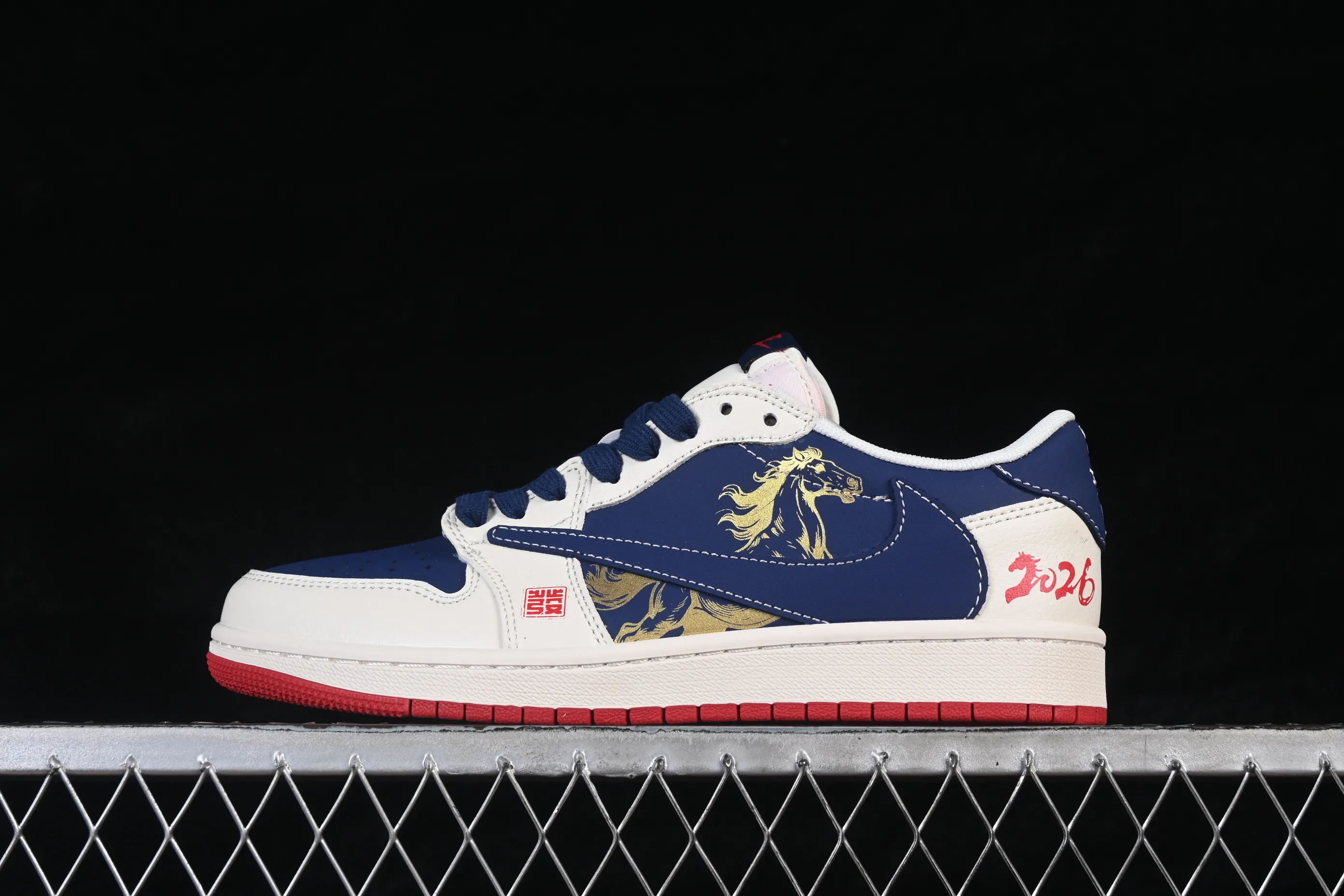 All Categories Air Jordan Jordan Series Basketball Shoes Air Jordan 1 Low High-end Customized Low-top Shoes Travis Scott x Fragment Design x Air Jordan 1 Low OG SP AJ1 Joe 1 Year of the Horse Limited Edition Navy Zebra Low-top Cultural Casual Shoes FF9989-011